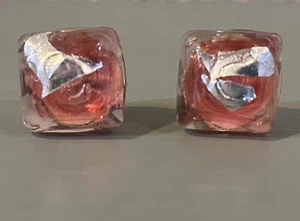Vintage Funky Pink & Silver Swirl Cube Clip-On Earrings - Unique 80s Aesthetic - Picture 1 of 7