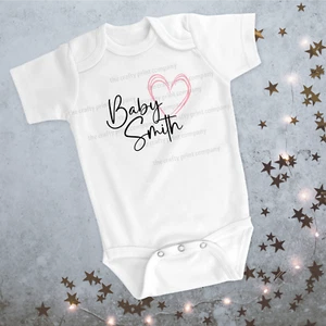 Personalised Custom Heart Baby Grow Vest, Bodysuit, Baby Shower, Gender Reveal - Picture 1 of 7