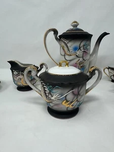 Vintage Black Dragon Moriage Tea Set Japan Hand Painted Victoria China 15pc - Picture 1 of 11