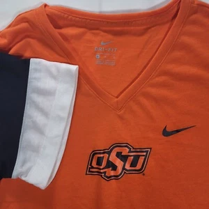 Oklahoma State Cowboys Women's Medium Nike Dri-Fit Orange V-Neck Tshirt - Imagen 1 de 8