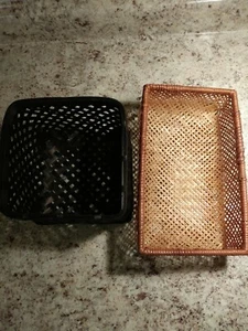 2 Open Weave Wicker Rattan Baskets Wall Decor Country Farmhouse Oblong & Square - Picture 1 of 4