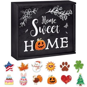 Home Sweet Home Sign Interchangeable Holiday Decor With 12 Piece Wooden Changeab - Picture 1 of 9