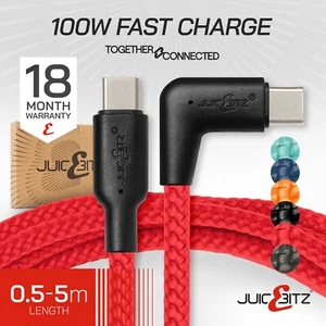 JuicEBitz USB-C na USB-C kątowy kabel szybkiej ładowarki przewód danych do Samsung Android - Zdjęcie 1 z 150