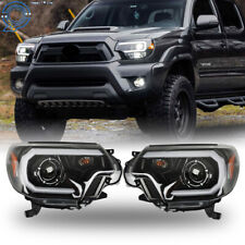 Right+Left Headlights For 2012-2015 Toyota Tacoma Halogen w/ LED DRL Clear Black