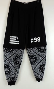 Akademiks L 14 16 Athletic Sweatpants Joggers Lounge Hip Hop Black Floral FLAW - Picture 1 of 6