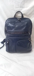 PIQUADRO BLUE LEATHER BACKPACK - Picture 1 of 14