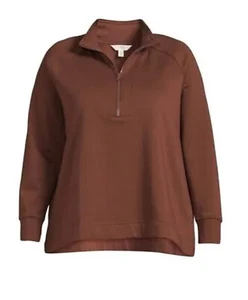 Terra & Sky Womens Plus Brown Quarter Zip Soft Fleece Pullover Sweatshirt 0X 14W - Picture 1 of 7