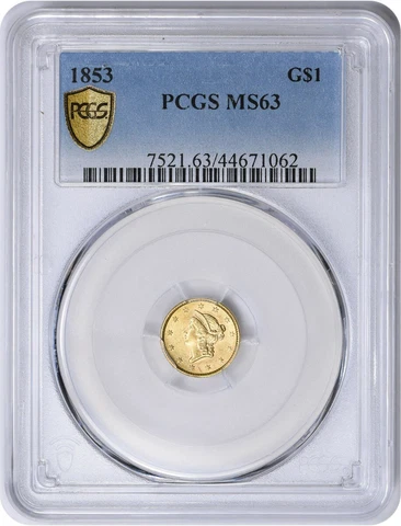 1853 $1 Gold Type 1 MS63 PCGS Cover