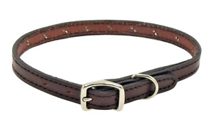 Hamilton Diamond Studded Stitched Leather Dog Collar, 16" x 1/2", Brown