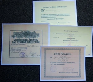 GERMAN - 4 Award Certs for One Man. Silesian Eagle II, EK II, Sil. Wound & Vets. - Foto 1 di 7