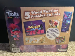 Wooden Puzzles Trolls W/Storage Tray -5 Puzzles Made by Dreamworks Cardinal - Imagen 1 de 4
