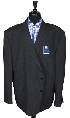 Stafford Big & Tall Charcoal Stripe Men Polyester Blend Sport Coat Blazer 56L - Image 1 of 4