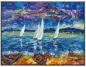 Les Voiles Blanches, limited ed. embellished giclee on canvas by Duaiv, 20x24 - Picture 1 of 4
