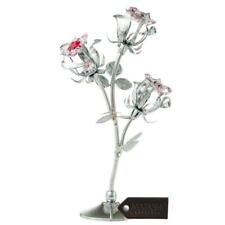 Matashi Chrome Plated Silver Rose Flower Tabletop Ornament Red & Pink Crystal