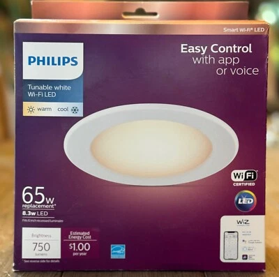 Philips Smart Wi-Fi Recessed Down Light Kit 5/6in LED 65W Wiz Full Color & White - Image 1 of 4