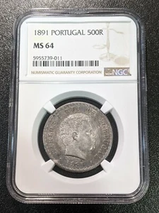 1891 MS64 Portugal Silver 500 Reis KM 535 NGC UNC only 8 graded higher! Carlos I - Picture 1 of 4