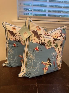 Pair of Retro Florida Vacation Land Decorative Throw Pillows 18x18 Bikini Girl - Picture 1 of 8