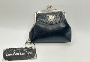 Langoon Leather Silver Tone Heart Pearl Coin Holder Change Purse - Picture 1 of 10