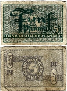 Banknote Bank deutscher Länder 5 Pfennig 1948 WBZ-11b Ro.250 P-11a - Zdjęcie 1 z 1