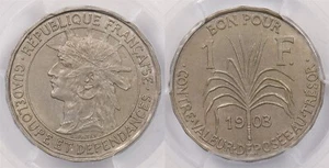 Guadalupa 1903 franco PCGS MS 63 Lec-57 PC1302 spedizione combinata - Foto 1 di 5