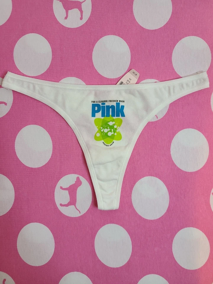 Nuevo con etiquetas Raro De Colección Victoria's Secret ROSA Gráfico Algodón Tanga Panty Talla XS Foto 1 de 4
