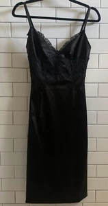 Dolce & Gabbana Black Slip Dress Stretch Satin Eyelash Lace 40/6 - Picture 1 of 13