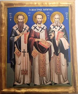 Tres Santos Jerarcas San Gregorio San Juan San Basilio Griego Oriental Ortodoxo Icono - Imagen 1 de 5