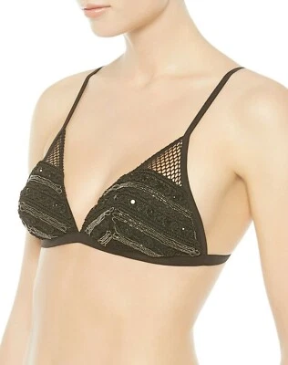 $614 LA PERLA Adornado a Mano Malla Suave Taza Sujetador Ganchillo Cadenas Gemas Negro Foto 1 de 4