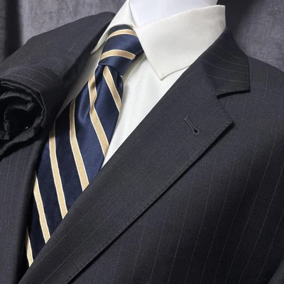 Jos A Bank Gold Suit 50R Jacket 42x27 Gray Pinstripe Wool Classic Business - Image 1 of 4