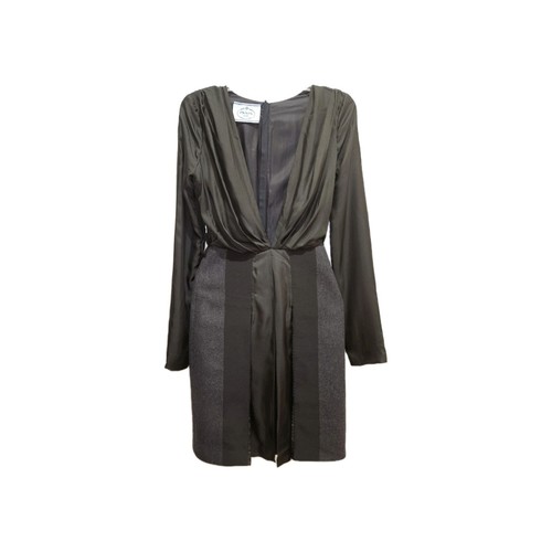 Prada Vestito Donna Abito Ardesia Nero Lana Opera Twill Taglia 38 Art P32D2H NUOVO