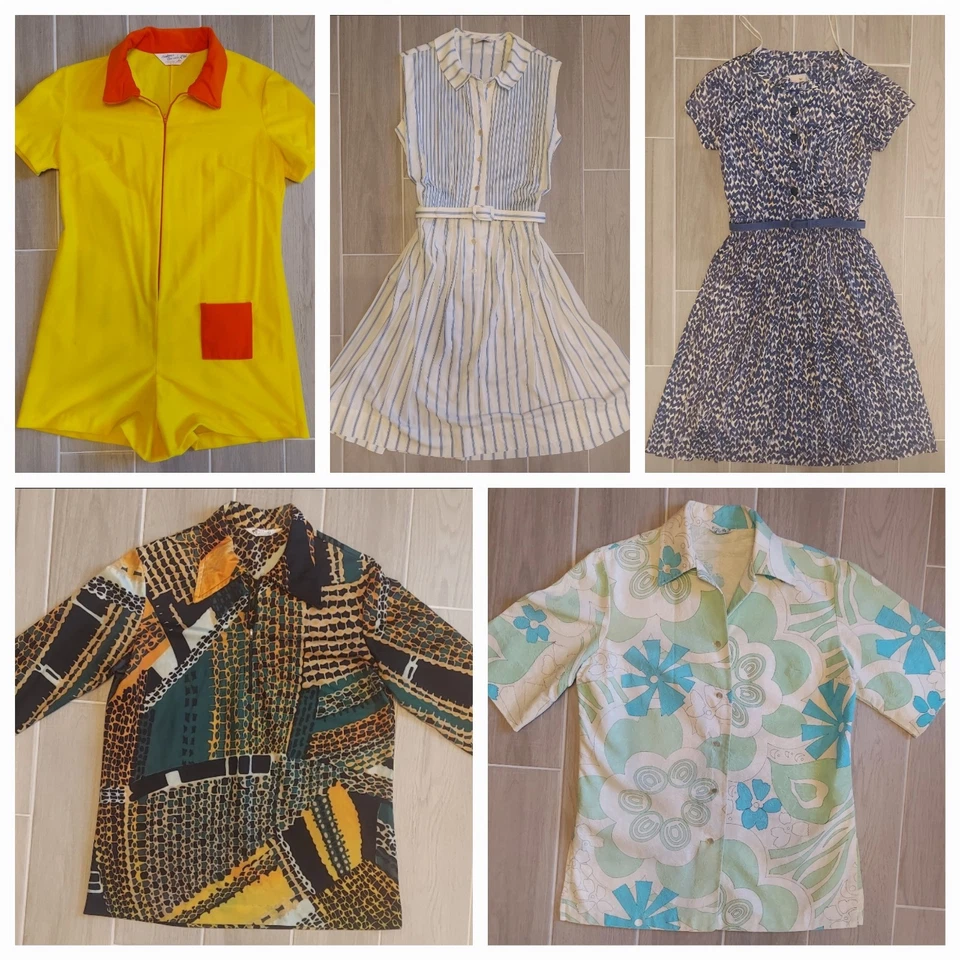 LOTE DE 5 vestidos y tops vintage años 60 70 Groovy fiesta cóctel discoteca crucero mujeres  Foto 1 de 4