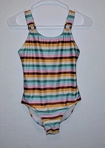 Wonder Nation Girls Retro Stripe One-Piece Swimsuit Girl's Large (10-12) - Picture 1 of 6