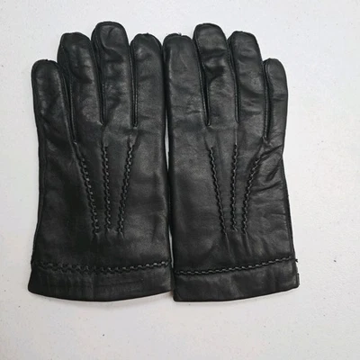 Vintage Leather Black Soft Driving Gloves Large Fur Lined Work Outdoor - Image 1 of 4