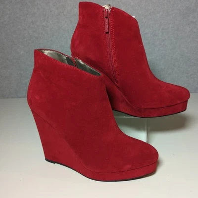 Michael Antonio Red Suede Wedge Heel Ankle Booties Women's 6.5 Shoes - Image 1 of 4
