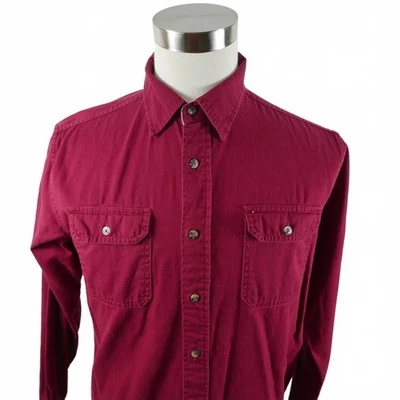 Camisa informal Wrangler para hombre de algodón LS abotonada lisa borgoña roja bolsillo M Foto 1 de 4