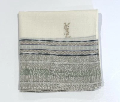 PAÑUELO HOMBRE YSL Blanco Crema Paisley PATRÓN Algodón BOLSILLO CUADRADO 18" Foto 1 de 4