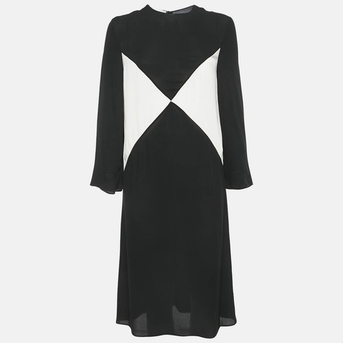 Abito Valentino Nero Seta Crepe Dettaglio Pannello Midi Cambio S