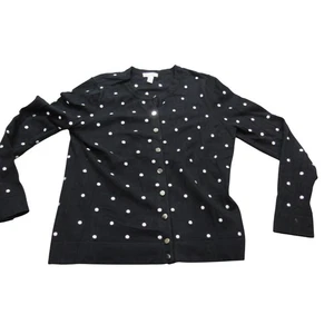 Charter Club Women's Polka Dot Button Front Cardigan Sweater Size L  Black White - Picture 1 of 7
