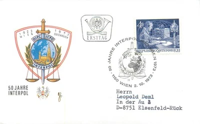 B0001 Austria FDC 1973 The 50th Anniversary of Interpol - Image 1 of 2