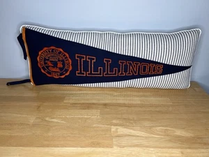 VTG Felt Pennant University of Illinois Illini Pillow Blue Ticking Stripe Lumber - Picture 1 of 24