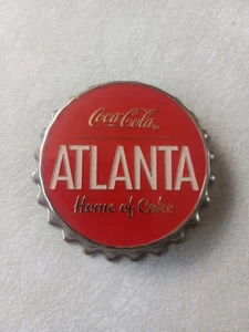 Coca Cola ATLANTA Home of Coke Bottle Cap Shaped Magnetic Bottle Opener Heavy - Picture 1 of 2