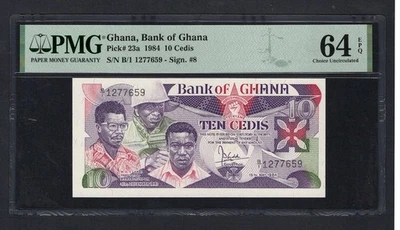 Ghana 10 Cedis 1984 P23a Uncirculated Graded 64 - Image 1 of 2