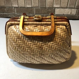 Vtg Wicker Purse Hand Made In British Hong Kong FTZ - Picture 1 of 12