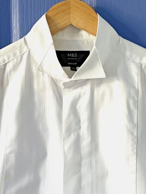 Wing collar shirt size 16.5 M&S white woven stripe evening dress Extra long WG - Image 1 of 4