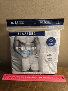 New Stafford 4-Pack Men's 100% Cotton Woven Boxers White - Picture 1 of 1