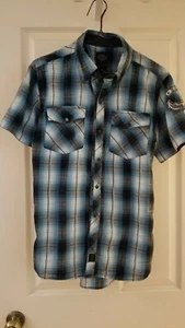 Harley Davidson Small Button Shirt Size S Blue, Black and White Plaid - Picture 1 of 3