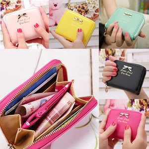 Womens Leather Zip Wallet Coin Purse Clutch Handbag Small Mini Card Holder Case - Picture 1 of 12