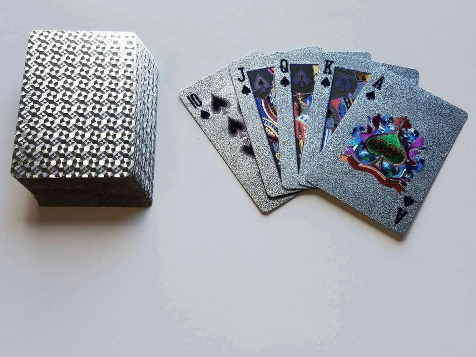 2 Standard Silver Foil Plaid Style Poker Deck Waterproof Plastic Playing Card - Image 1 of 1