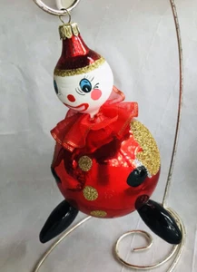 Italy Glass Clown Christmas Ornament Signed Vivi '01 Glitter 5 3/4" Handpainted - Picture 1 of 9