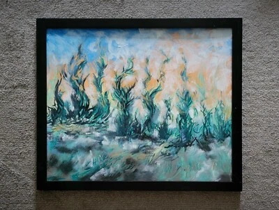 Original Painting Vincent Van Gogh 'Dream Cypress Landscape Framed Signed MKravt - Image 1 of 4